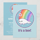 Petite douche pour bébés au phoque Invitations pou (Devant / Derrière)
