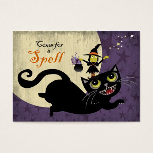 Petite équitation de sorcière sur un chat noir d