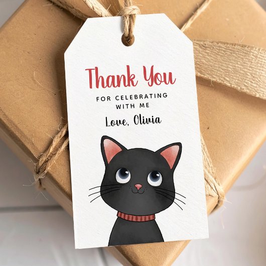 Petite étiquette de cadeau chat noir merci