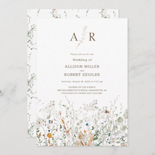 Petite Faire-part de mariage Fleur sauvage (Devant / Derrière)