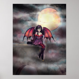 Petite Fée Vampire Gothique et Chat Affiche