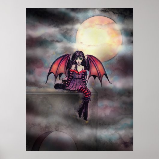 Petite Fée Vampire Gothique et Chat Affiche (Devant)