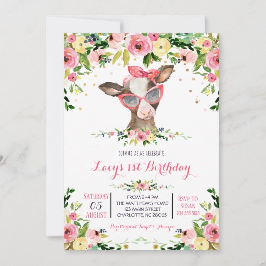 petite ferme vache invitation anniversaire (Devant)