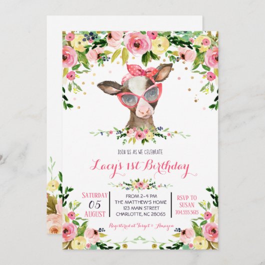 petite ferme vache invitation anniversaire (Devant / Derrière)