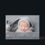 Petite fête de Noël de joie faire-part de naissanc<br><div class="desc">design de script blanc avec une belle photo bébé nouveau-né,  l'image et le texte détail de cette carte peut être personnalisée.</div>