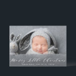 Petite fête de Noël de joie faire-part de naissanc<br><div class="desc">design de script blanc avec une belle photo bébé nouveau-né,  l'image et le texte détail de cette carte peut être personnalisée.</div>