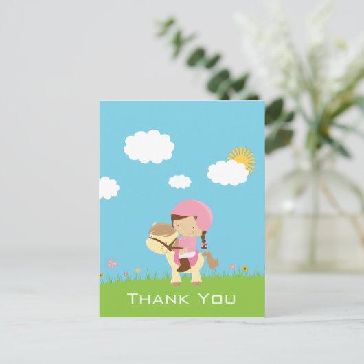 Petite fille à cheval merci carte postale (Debout devant)