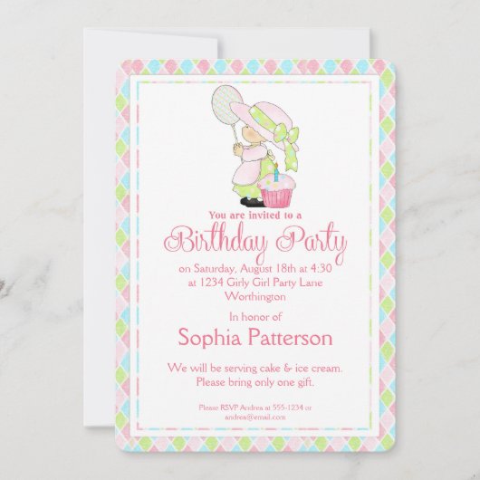 Petite fille Anniversaire Fête Invitation Pays Fil (Devant)