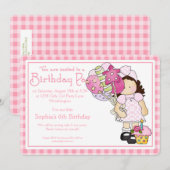 Petite fille Anniversaire Fête Invitation Pays Fil (Devant / Derrière)