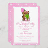 Petite Fille Anniversaire Invitation Fille Ours 1 (Devant / Derrière)