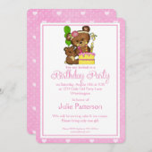 Petite Fille Anniversaire Invitation Fille Ourse 3 (Devant / Derrière)