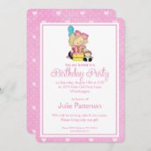 Petite Fille Anniversaire Invitation Pink 2 (Devant / Derrière)