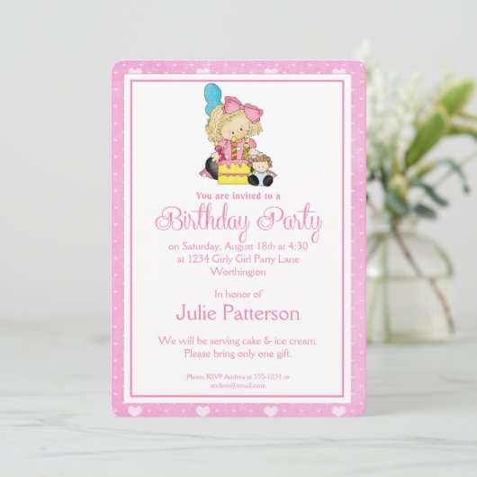 Petite Fille Anniversaire Invitation Pink 2 (Debout devant)
