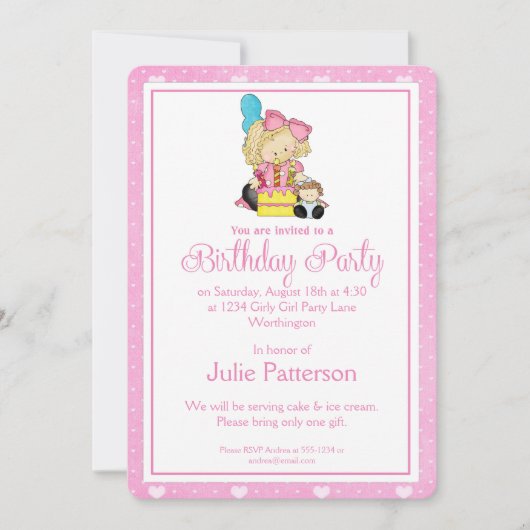 Petite Fille Anniversaire Invitation Pink 2 (Devant)