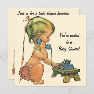 Petite fille au téléphone, invitation Baby shower 