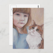 Petite fille avec carte postale Calico Cat (Devant / Derrière)