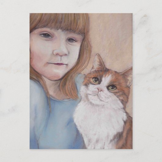 Petite fille avec carte postale Calico Cat (Devant)