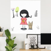 Petite fille avec un ami monstre comique affiche p (Bureau à domicile)