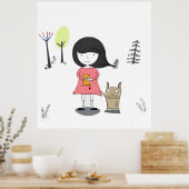 Petite fille avec un ami monstre comique affiche p (Cuisine)