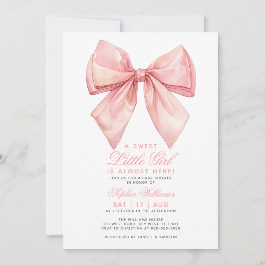 Petite fille Baby shower rose pâle Invitation (Devant)