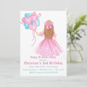 Petite fille Ballons 2e anniversaire Invitations (Debout devant)