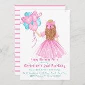 Petite fille Ballons 2e anniversaire Invitations (Devant / Derrière)