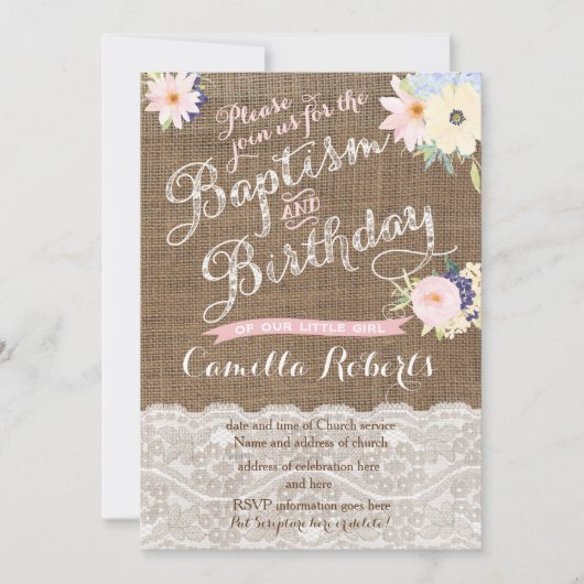 Petite fille Baptême et invitations d'anniversaire (Devant)
