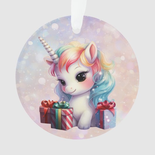 Petite-fille Bébé Unicorne avec cadeaux de Noël (devant)