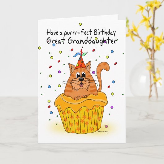 petite-fille carte d'anniversaire avec ginger cat (Fleur jaune)