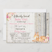 Petite fille cerf Invitation Baby shower floral (Devant)