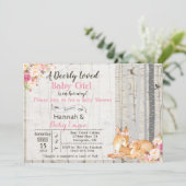 Petite fille cerf Invitation Baby shower floral (Debout devant)
