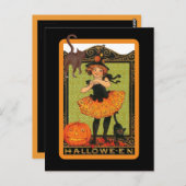 Petite Fille Chat Noir Invitation carte postale (Devant / Derrière)