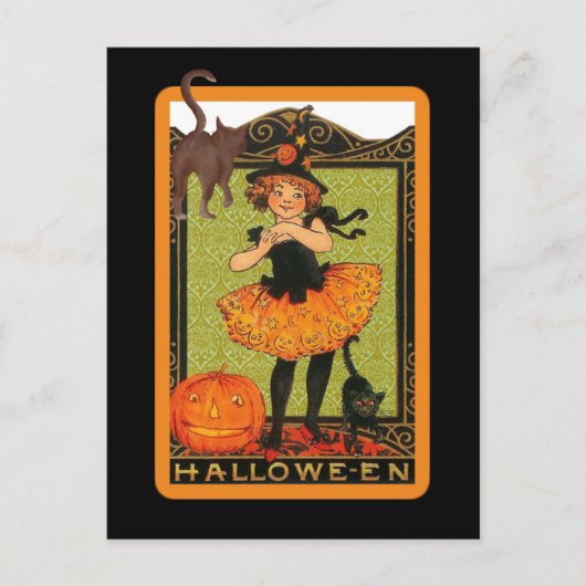 Petite Fille Chat Noir Invitation carte postale (Devant)