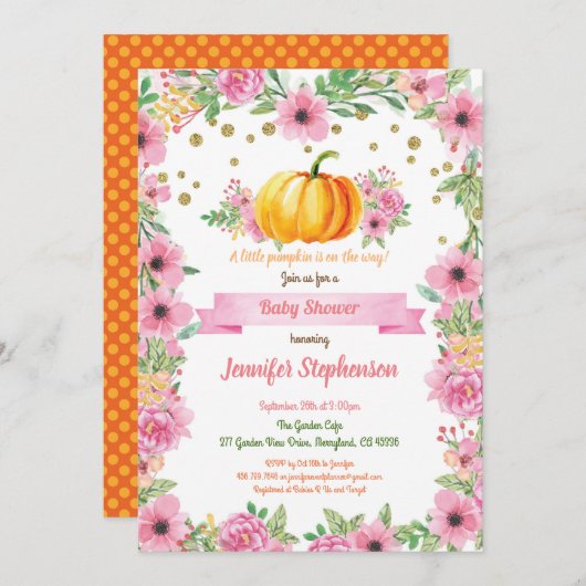 Petite fille citrouille invitation à la douche flo (Devant / Derrière)