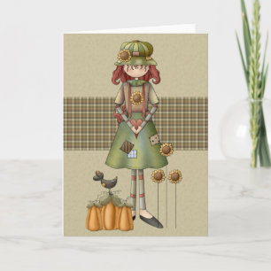 Petite Fille d'Automne avec Citrouilles Carte de V