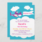 Petite fille d'avion mignonne Invitation d'anniver (Devant / Derrière)