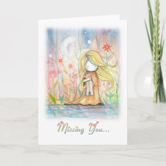 Petite fille de carte avec ours en peluche (Devant)