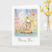 Petite fille de carte avec ours en peluche (Fleur jaune)