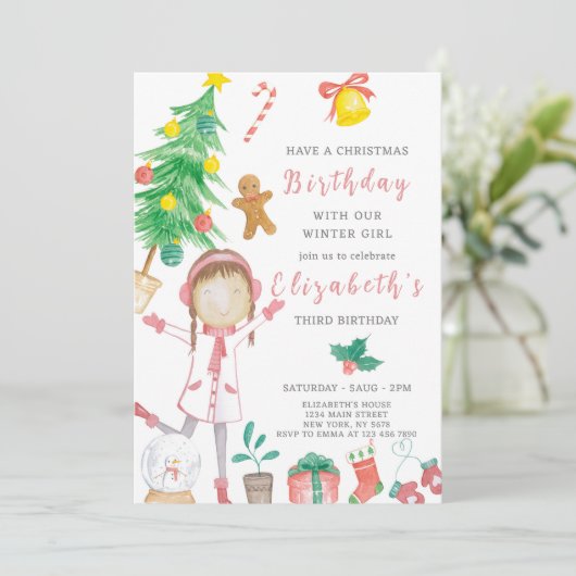 Petite Fille de Noël Invitation d'anniversaire (Debout devant)