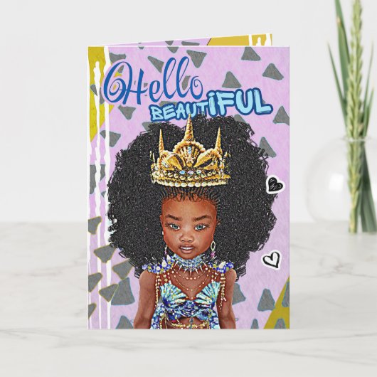 Petite fille de sirène noire Carte de voeux blanch (Devant)