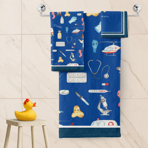 Petite fille docteur Motif Médicale avec nom, bleu