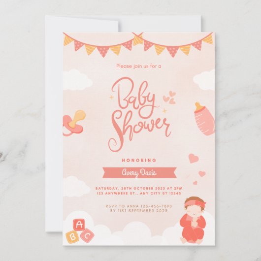 petite fille douche invitation mignon (Devant)