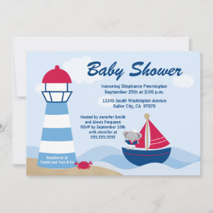 Petite fille éléphant marin baby shower invitation