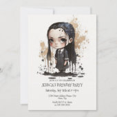 Petite fille en robe noire Invitation Anniversaire (Devant)