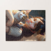 PETITE FILLE ET CHAT ART JIGSAW PUZZLE (Horizontal)