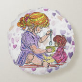 Petite fille et poupée Coussin ronde (Dos)