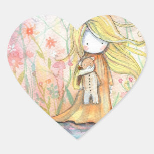 Petite fille et ses stickers ours en peluche