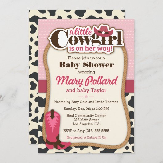 Petite fille fille moderne Baby shower Invitation (Devant / Derrière)