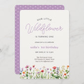 Petite fille Fleur sauvage 1ère invitation anniver (Devant / Derrière)