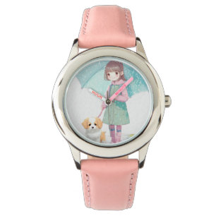 Petite fille jour de pluie dans une montre !